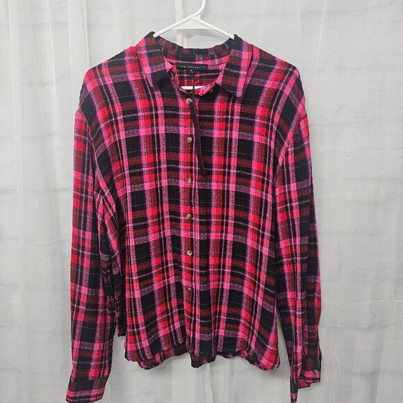 NWT Jane & Delancey Pink Black Plaid Button Down Blouse Grunge Punk Boho M - Picture 8 of 13